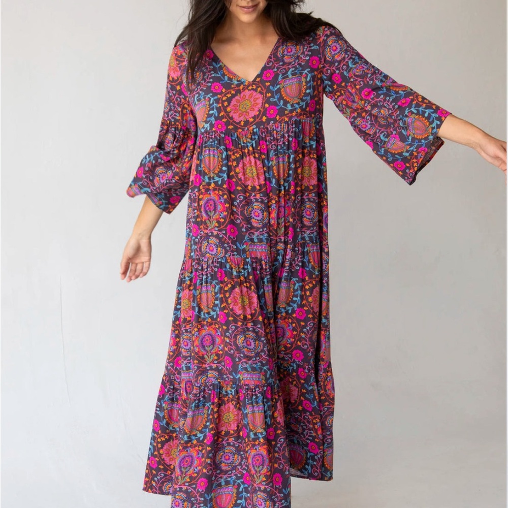 NATURAL LIFE Purple Pink Tiered Maxi Sundress